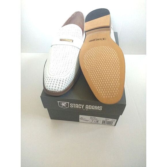 New! STACY ADAMS Belvan Leather Moc Toe Men's Shoes Slip-on White Size 7.5 - Picture 8 of 8